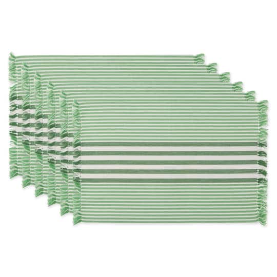 DII&#xAE; Grass Green Stripes With Fringe Placemats, 6ct.